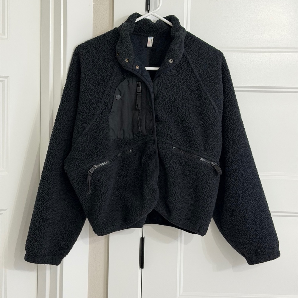 Free People FP Movement X Hatch Hit The Slopes Fleece Black Jacket Neutral Sz XS